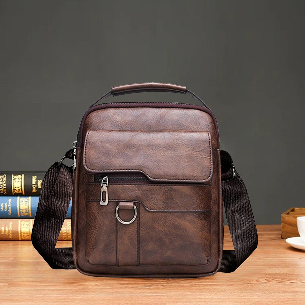 Single Shoulder Crossbody Handbag Fashion Men's Soft Bag Vertical Small Backpack Multifunctional Retro Crossbody Bag