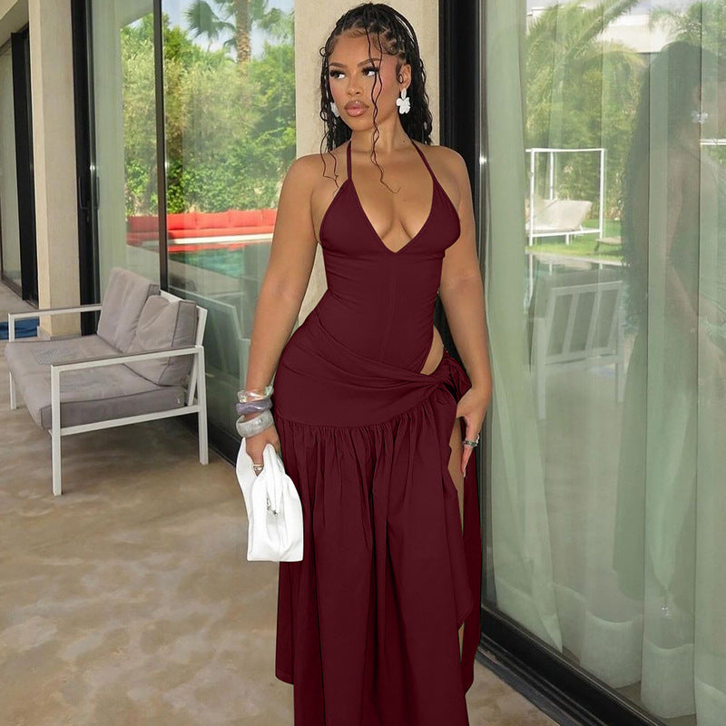 Women's Spring and Summer New Fashion Sexy Backless Bodysuit Slim Fit Tied Skirt Suit