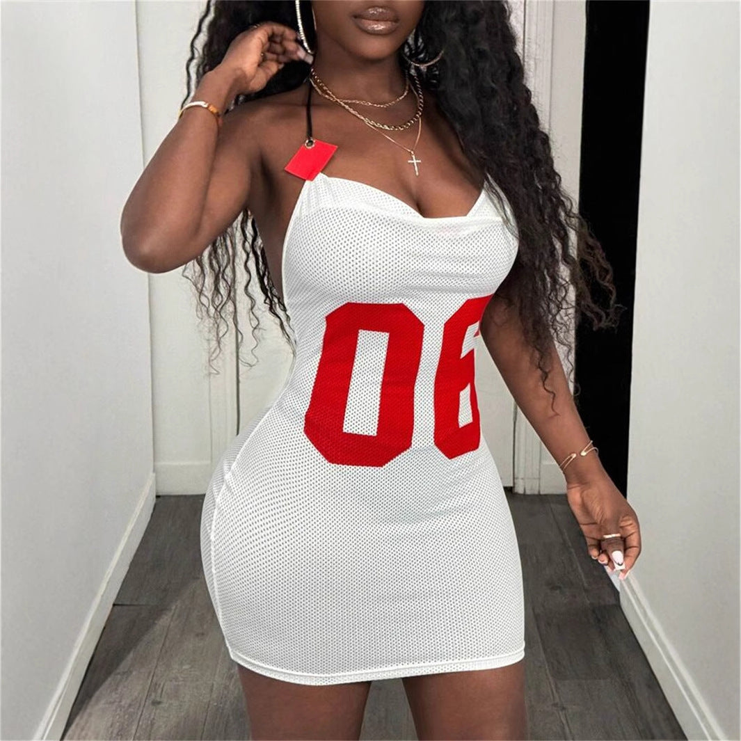 Mesh Fabric Printed Strapless Backless Dress