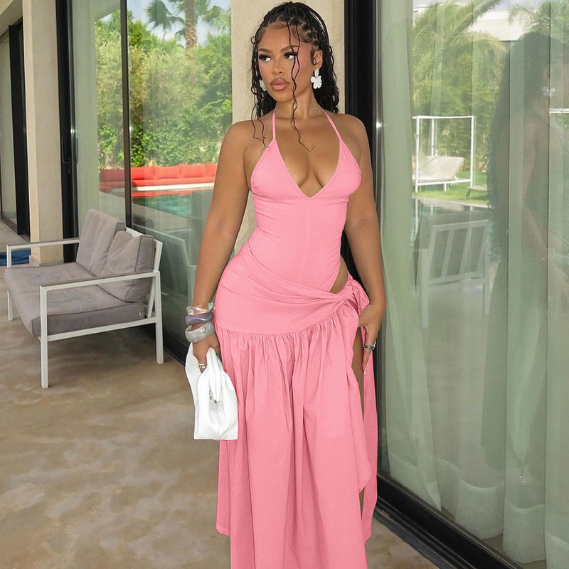 Women's Spring and Summer New Fashion Sexy Backless Bodysuit Slim Fit Tied Skirt Suit