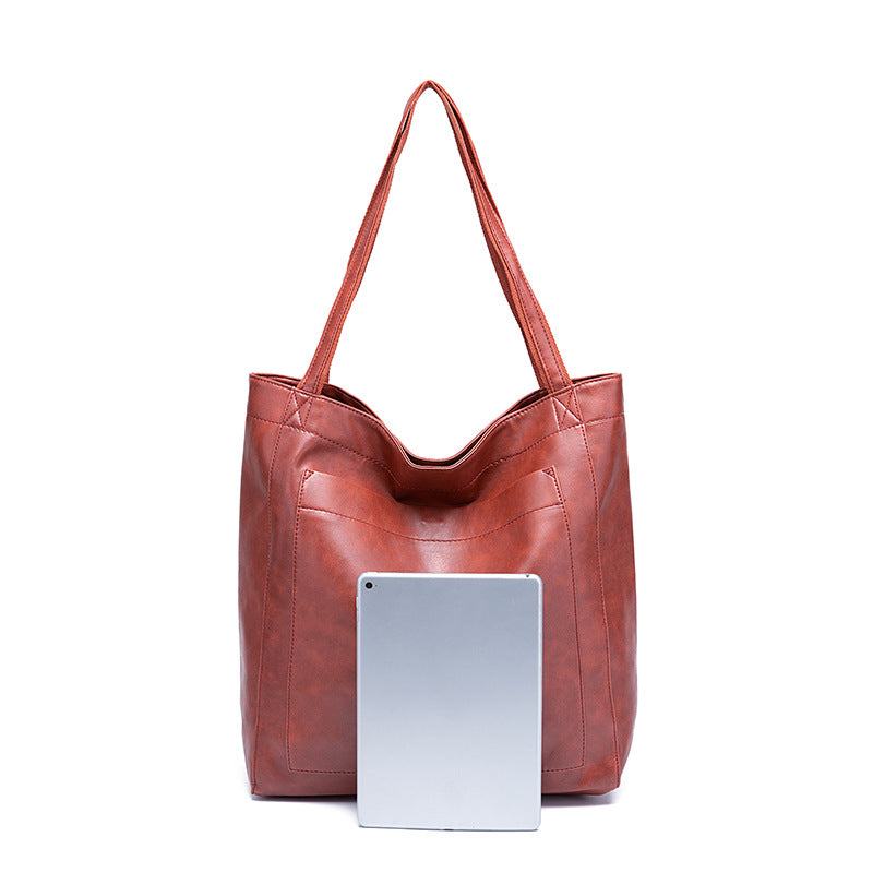 Vintage Oil Wax Leather Simple Versatile Handbag Commuter Women's Bag