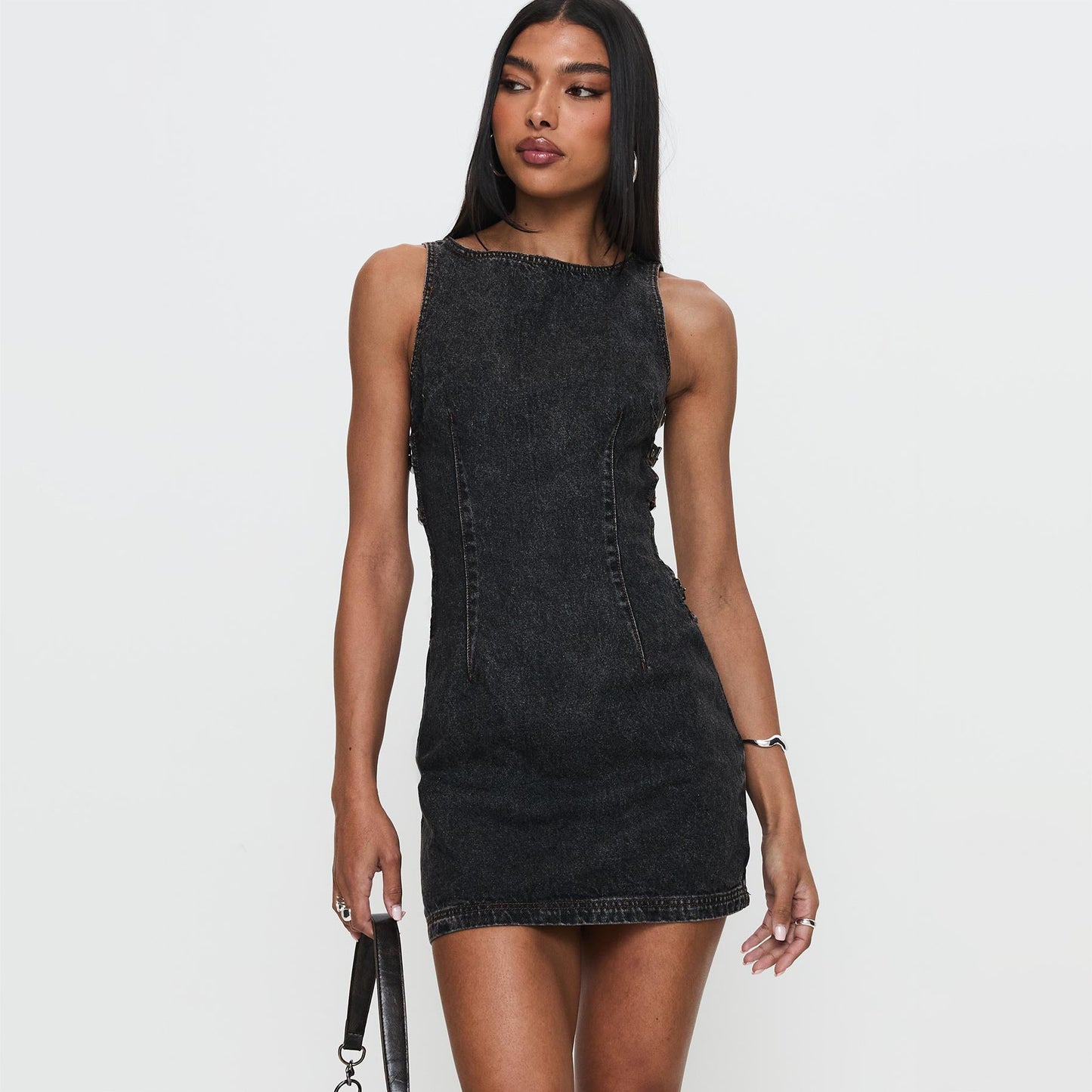 Retro Hollow Denim Tight Dress