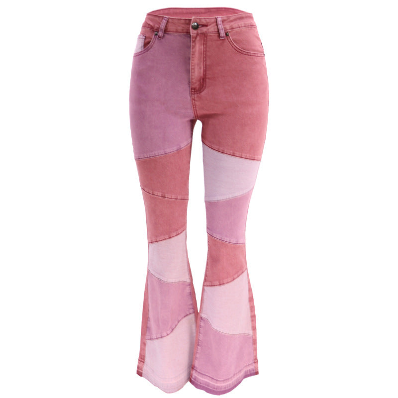 Stretchy Wide-Leg Patchwork Jeans
