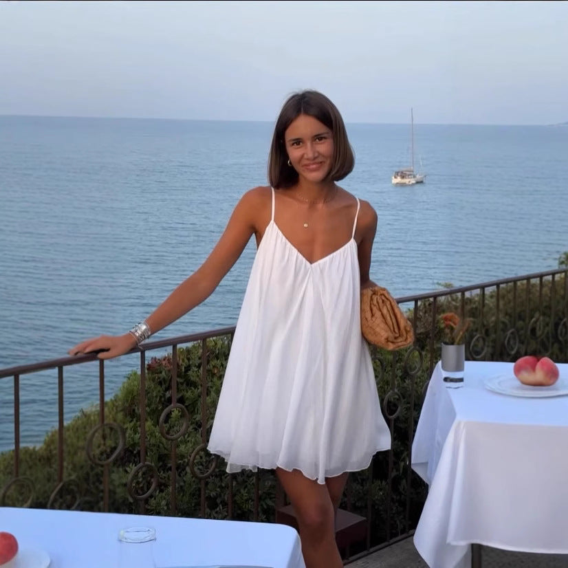 Seaside Vacation Style Trend All-Match Bare Back Mini Sling Dress