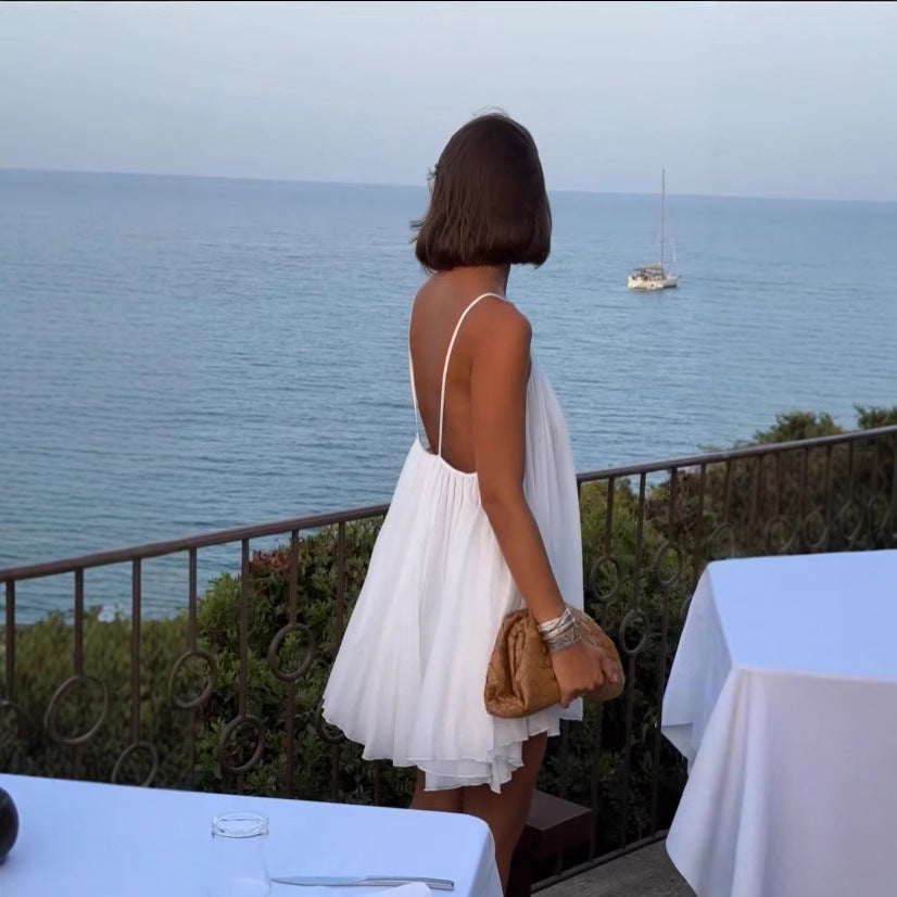 Seaside Vacation Style Trend All-Match Bare Back Mini Sling Dress
