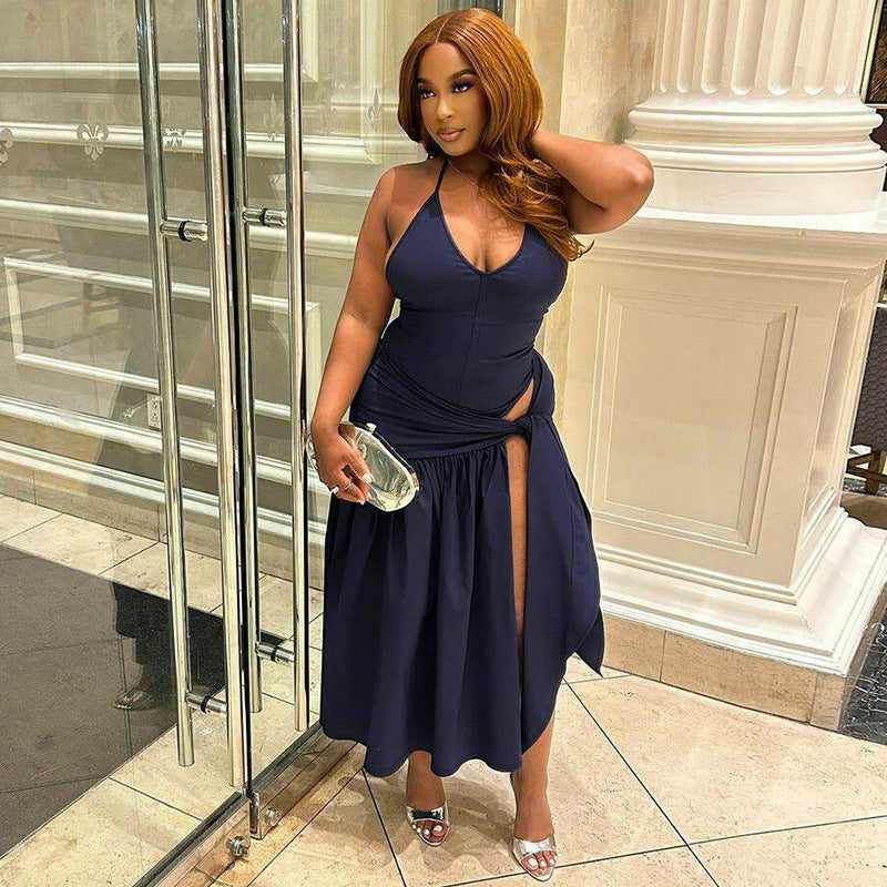 Women's Spring and Summer New Fashion Sexy Backless Bodysuit Slim Fit Tied Skirt Suit