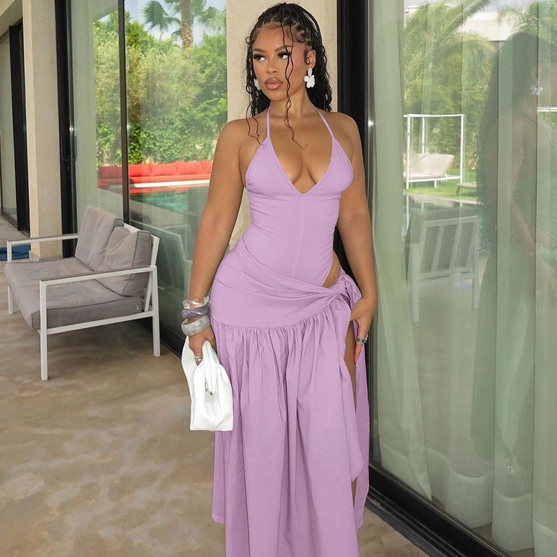 Women's Spring and Summer New Fashion Sexy Backless Bodysuit Slim Fit Tied Skirt Suit