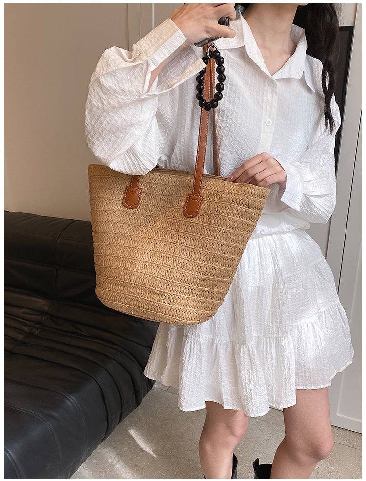 All-Match Simple Shoulder Straw Bag New Large Capacity Woven Bag Tote Bag Women's Seaside Vacation Beach Bag