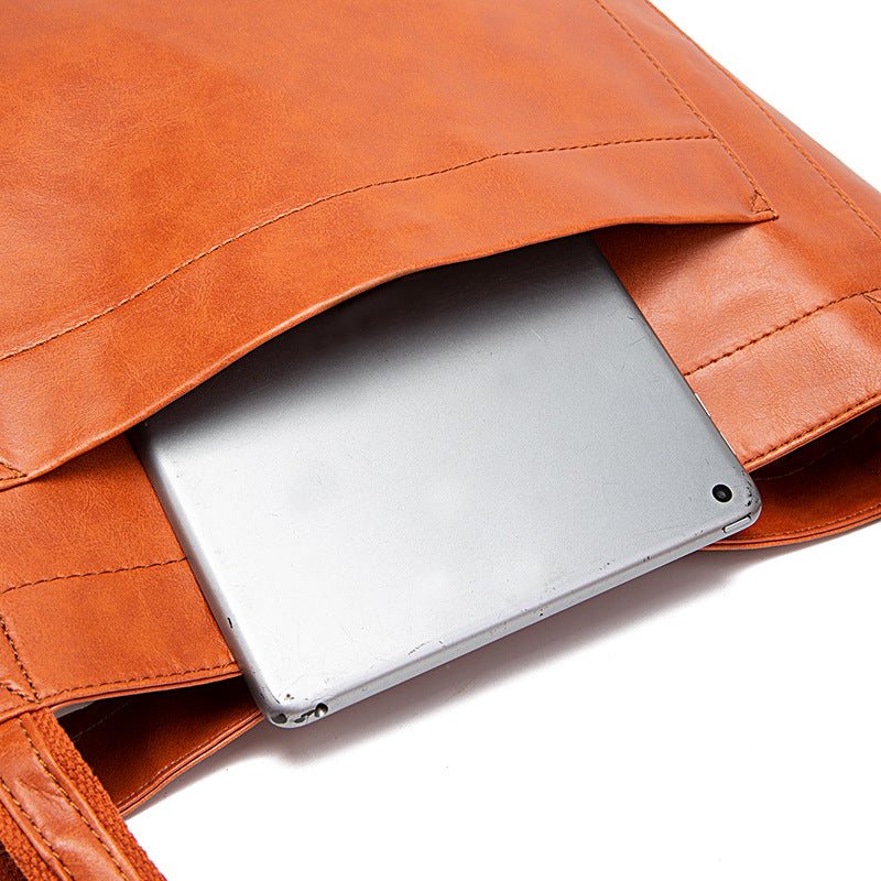 Vintage Oil Wax Leather Simple Versatile Handbag Commuter Women's Bag