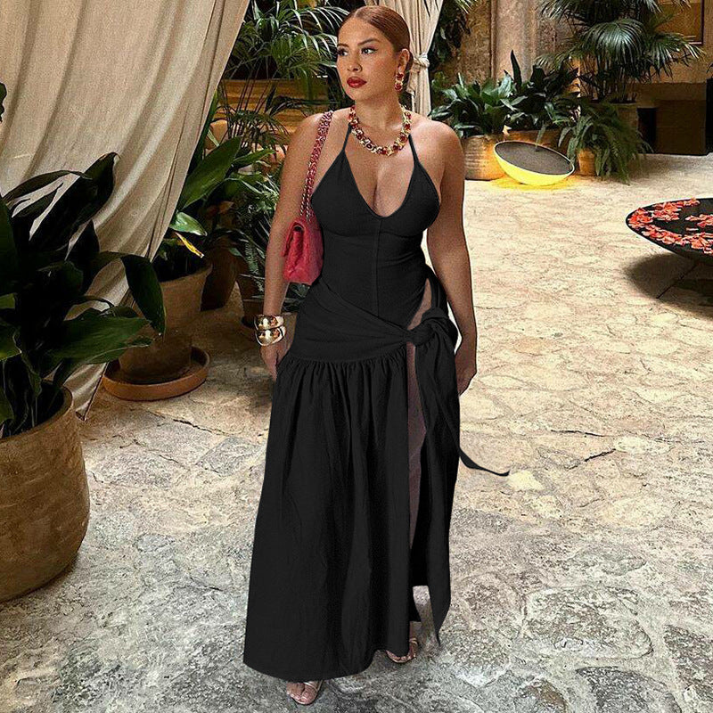 Women's Spring and Summer New Fashion Sexy Backless Bodysuit Slim Fit Tied Skirt Suit