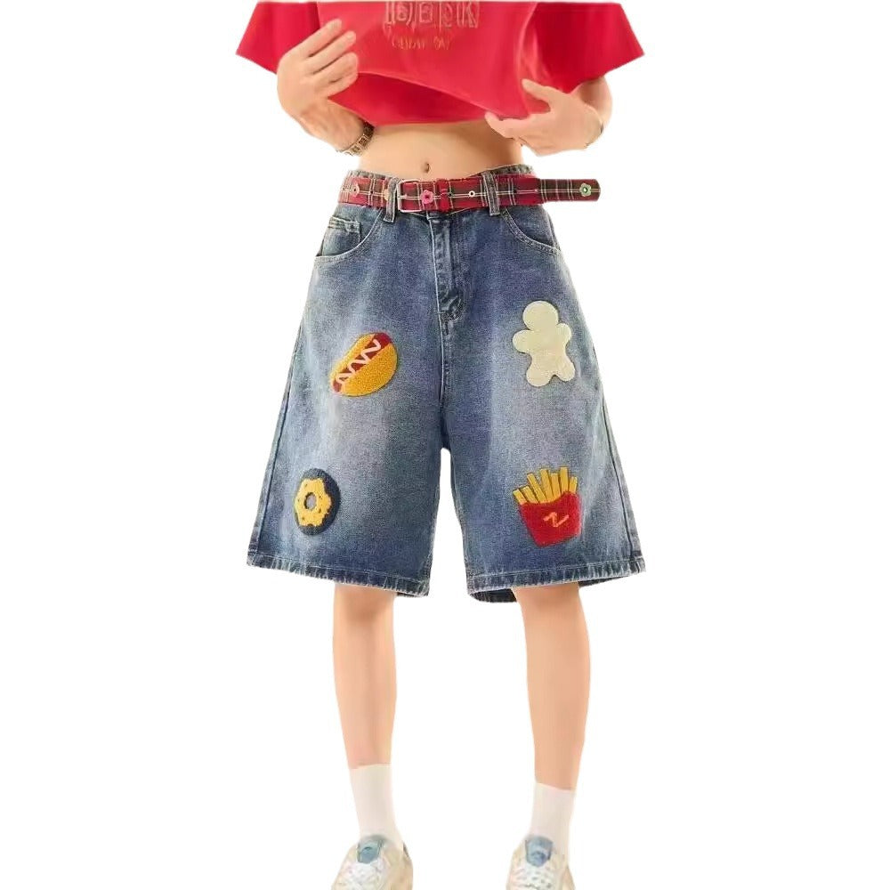 Denim Shorts Loose Straight Capri Pants