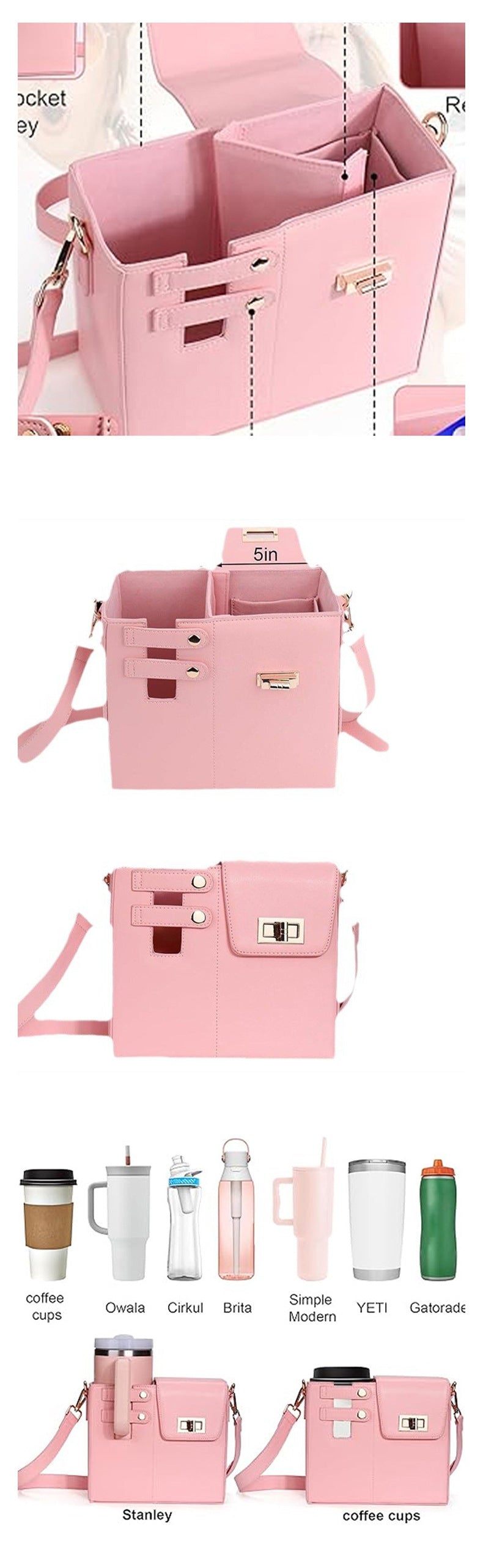 Outdoor Portable Drink Bottle Water Cup Bag New Original Design Pink Commuter Crossbody Bag