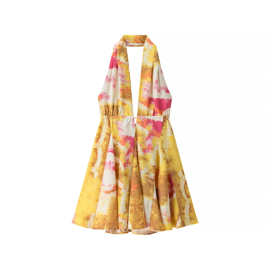 Elegant and Chic Printed Short Halter Dress