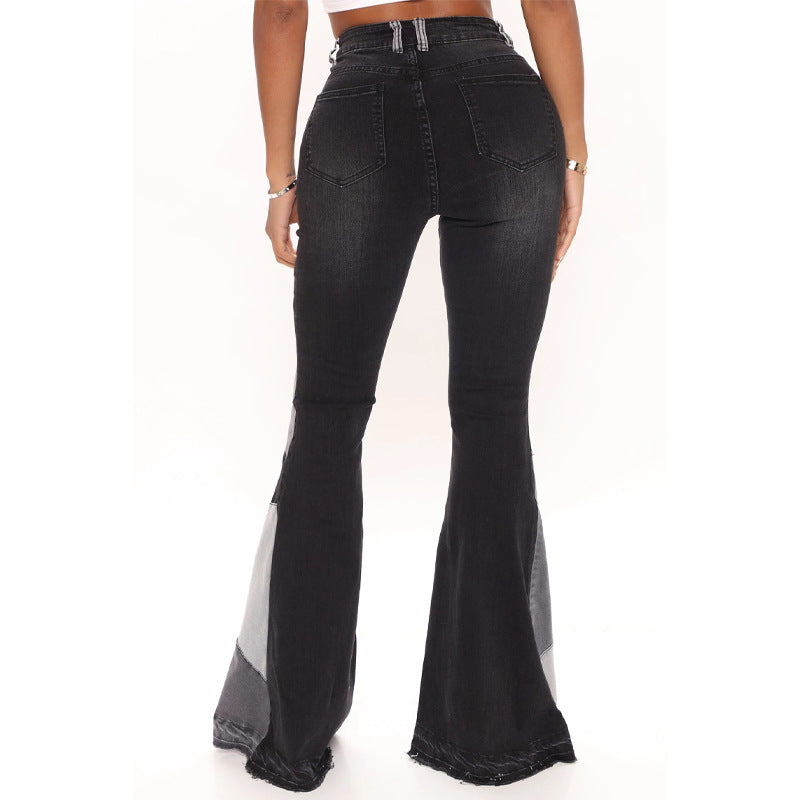 Stretchy Wide-Leg Patchwork Jeans