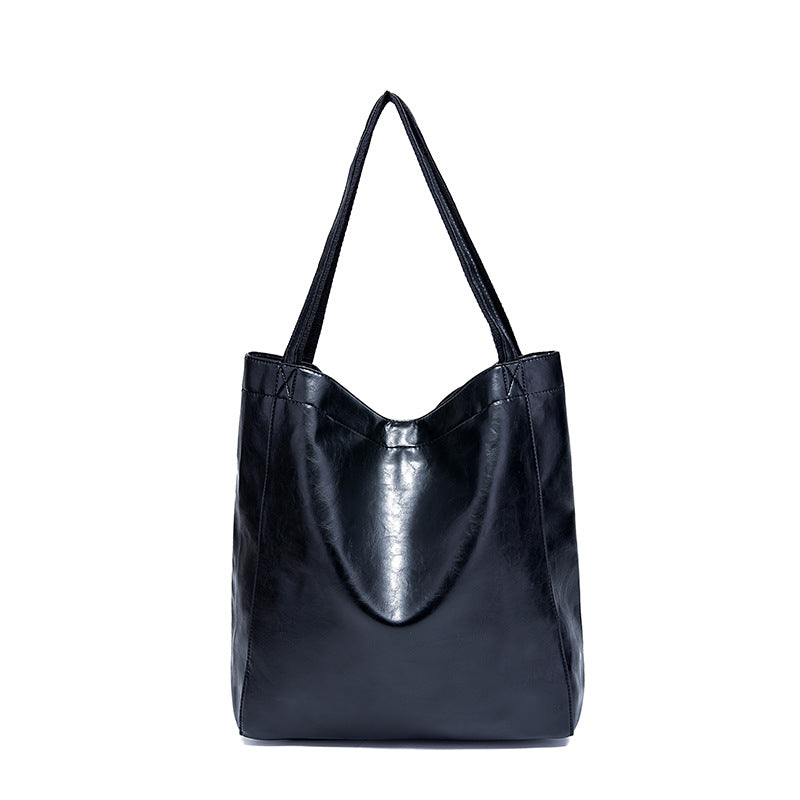Vintage Oil Wax Leather Simple Versatile Handbag Commuter Women's Bag