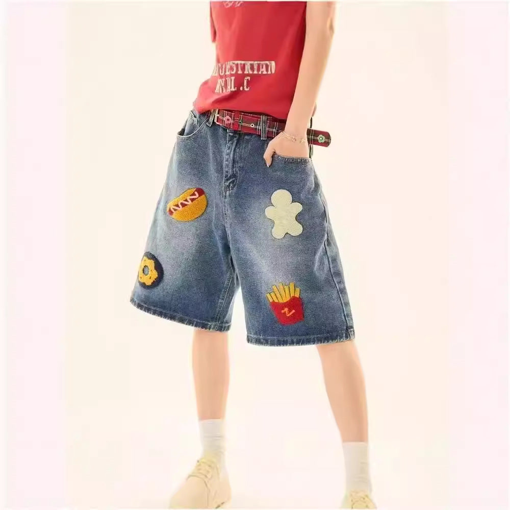 Denim Shorts Loose Straight Capri Pants