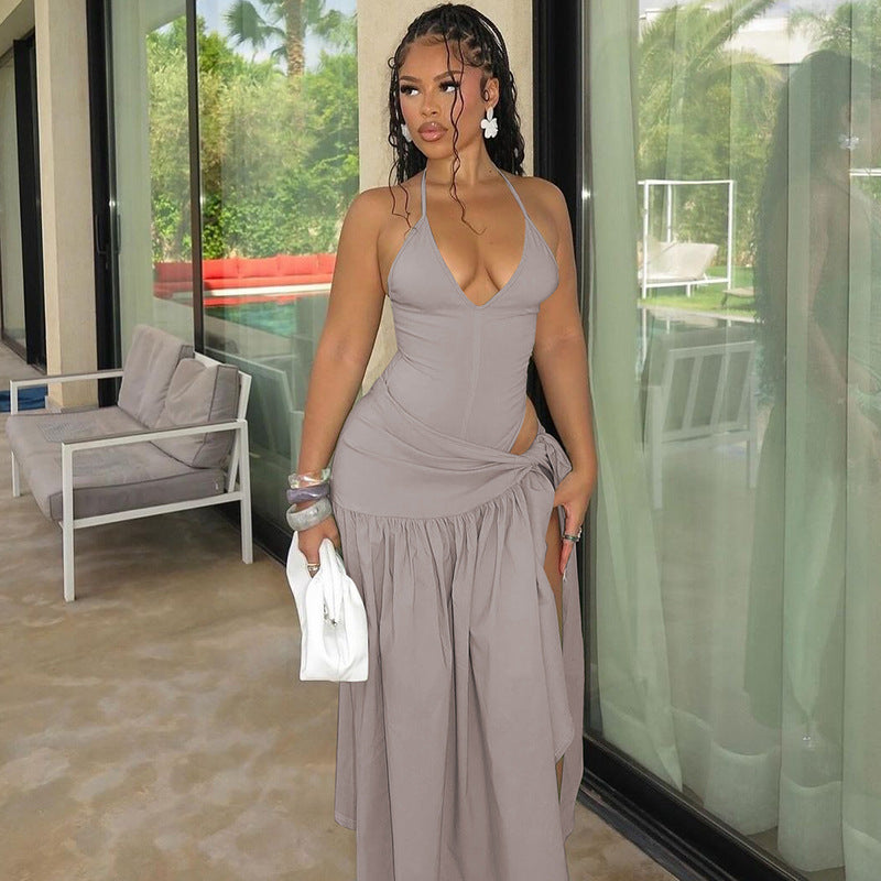 Women's Spring and Summer New Fashion Sexy Backless Bodysuit Slim Fit Tied Skirt Suit