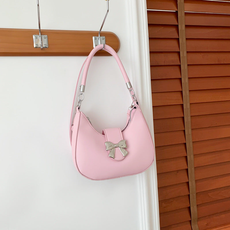 Bowknot Bag Crossbody Versatile Solid Color Underarm Women's Chain Bag