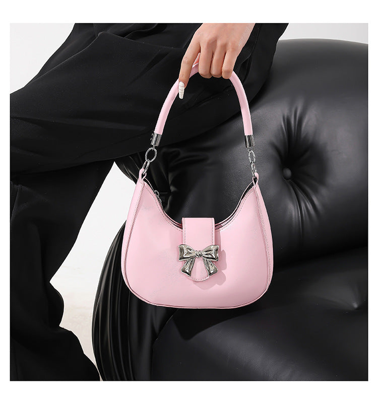 Bowknot Bag Crossbody Versatile Solid Color Underarm Women's Chain Bag