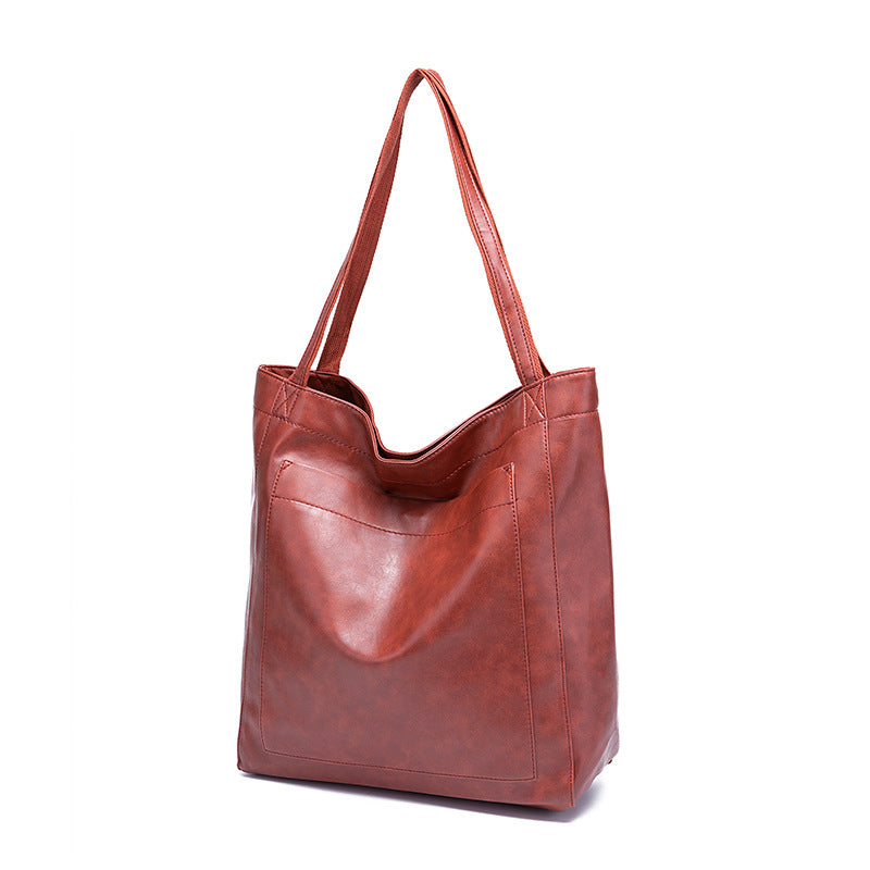 Vintage Oil Wax Leather Simple Versatile Handbag Commuter Women's Bag