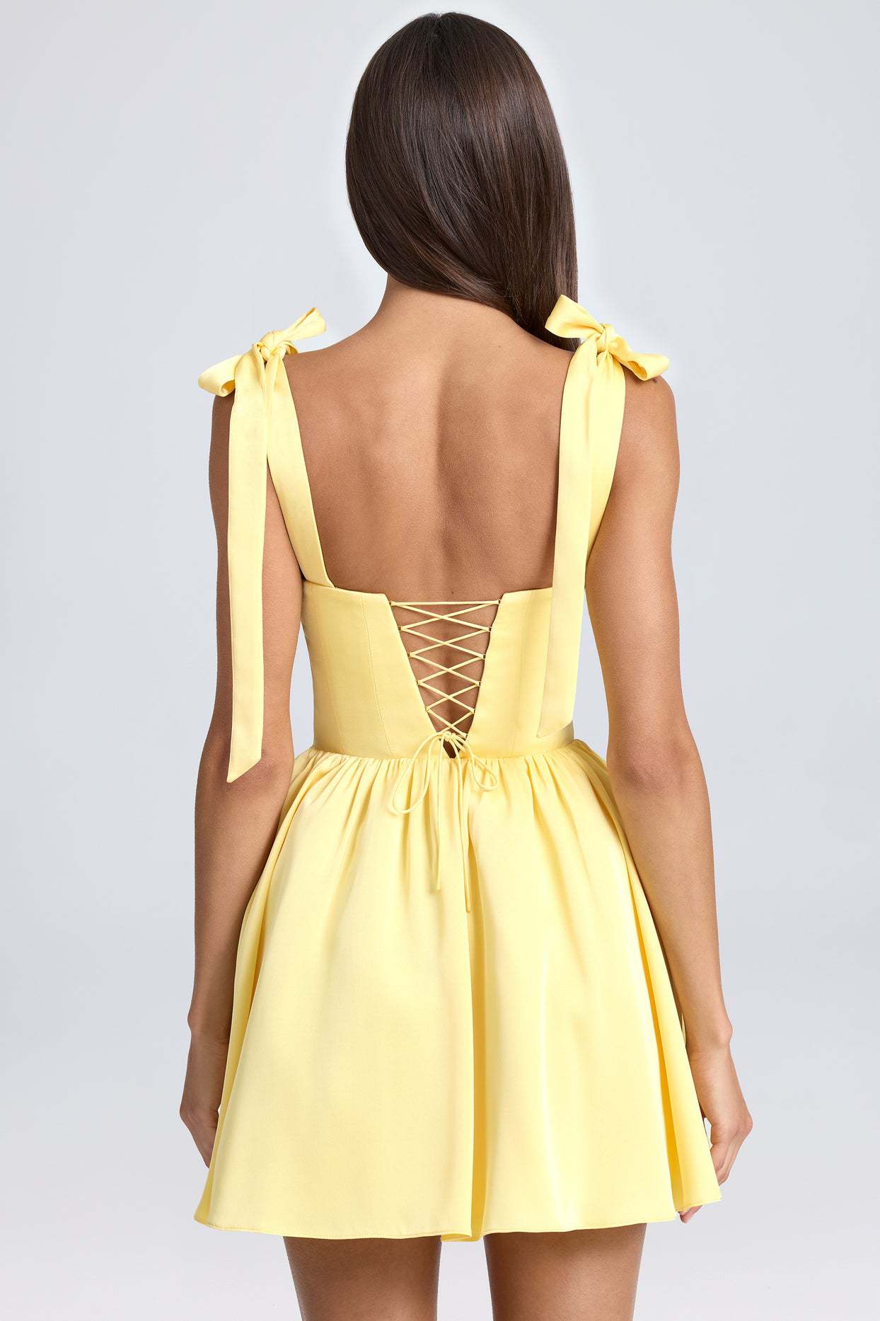 Square Neck High Waist Pleated Patchwork Tie Strap Puff Dress