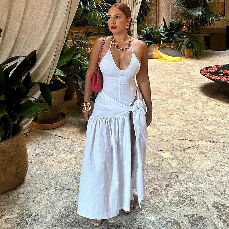 Women's Spring and Summer New Fashion Sexy Backless Bodysuit Slim Fit Tied Skirt Suit