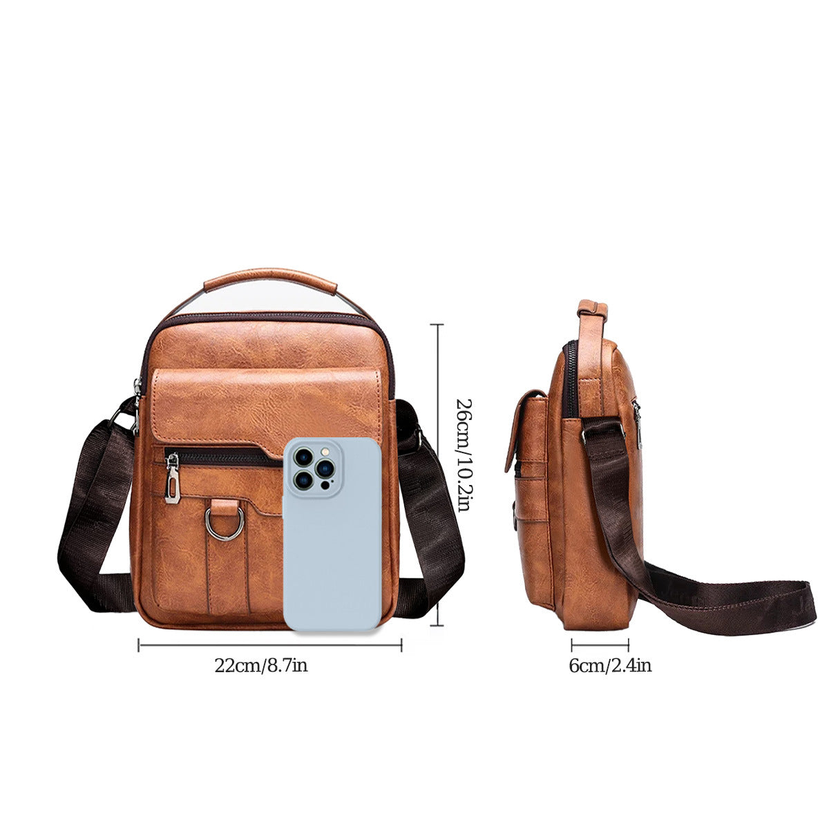 Single Shoulder Crossbody Handbag Fashion Men's Soft Bag Vertical Small Backpack Multifunctional Retro Crossbody Bag