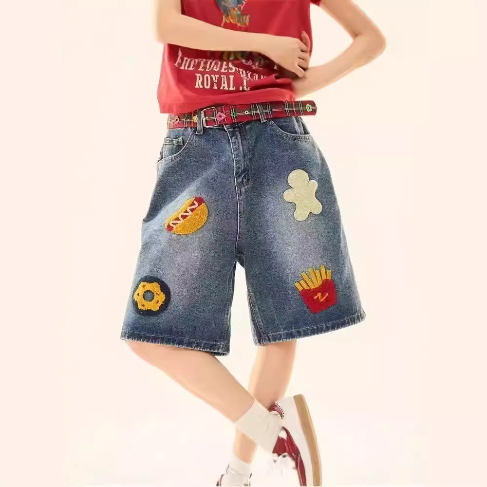 Denim Shorts Loose Straight Capri Pants