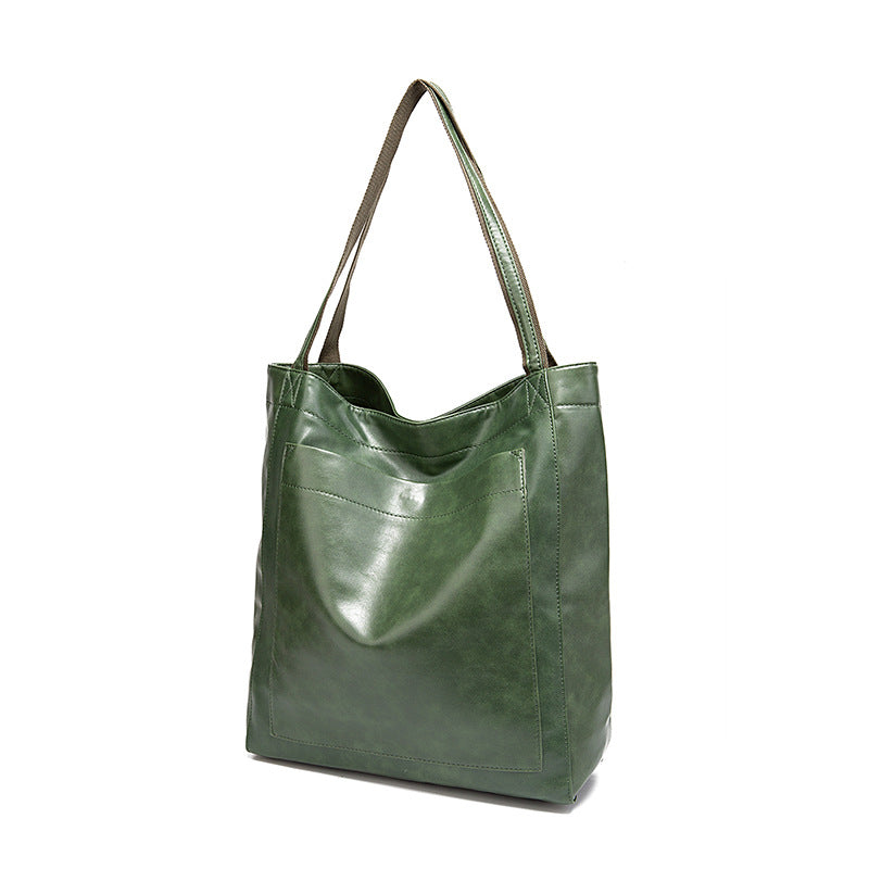 Vintage Oil Wax Leather Simple Versatile Handbag Commuter Women's Bag