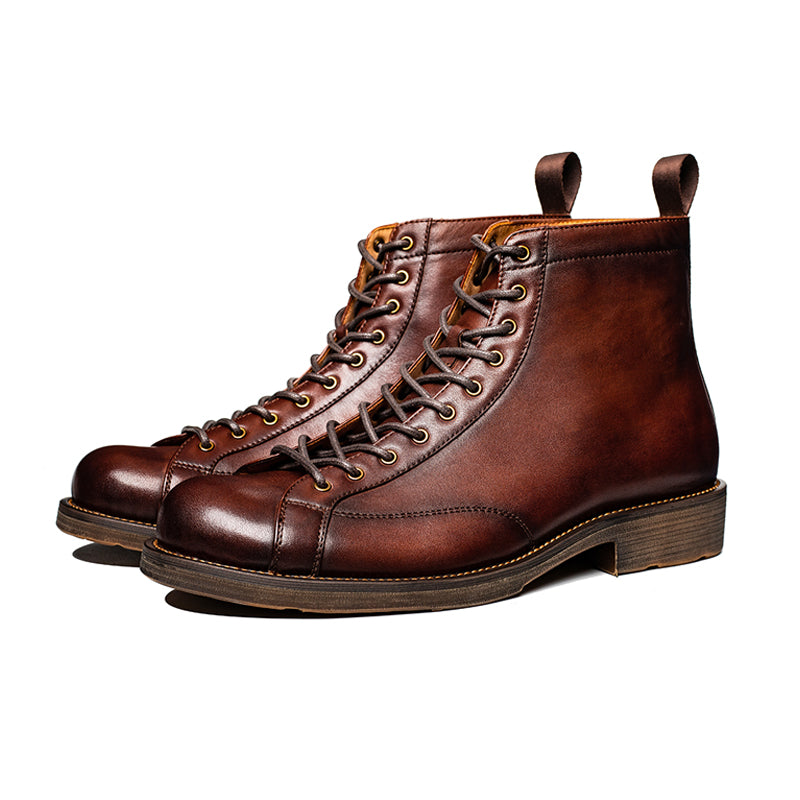 Casual men's shoes cowhide round toe leather boots