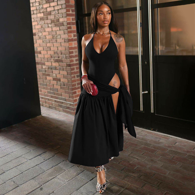 Women's Spring and Summer New Fashion Sexy Backless Bodysuit Slim Fit Tied Skirt Suit