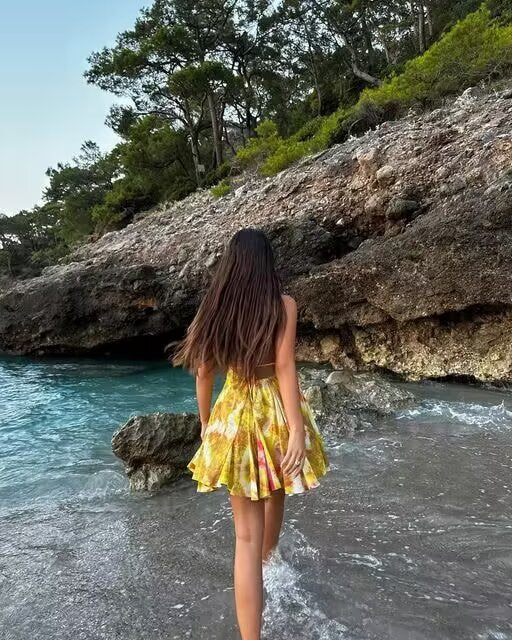 Elegant and Chic Printed Short Halter Dress