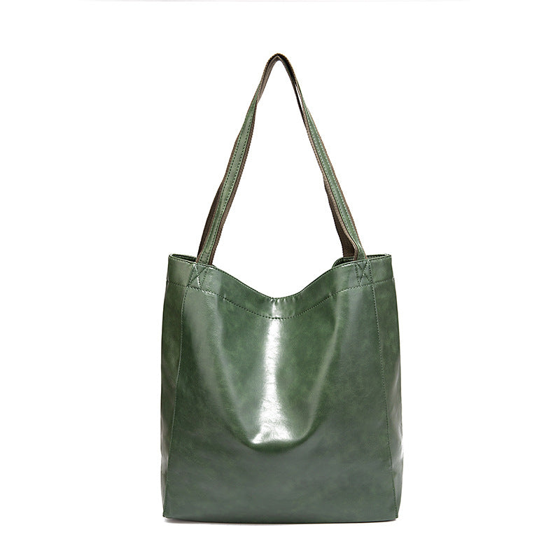 Vintage Oil Wax Leather Simple Versatile Handbag Commuter Women's Bag
