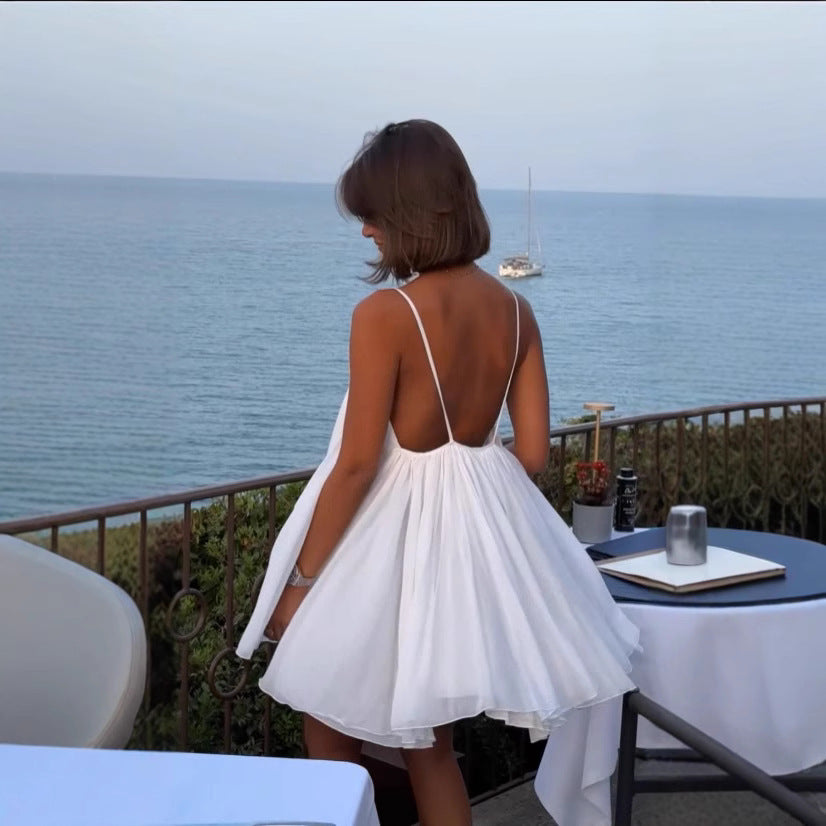 Seaside Vacation Style Trend All-Match Bare Back Mini Sling Dress