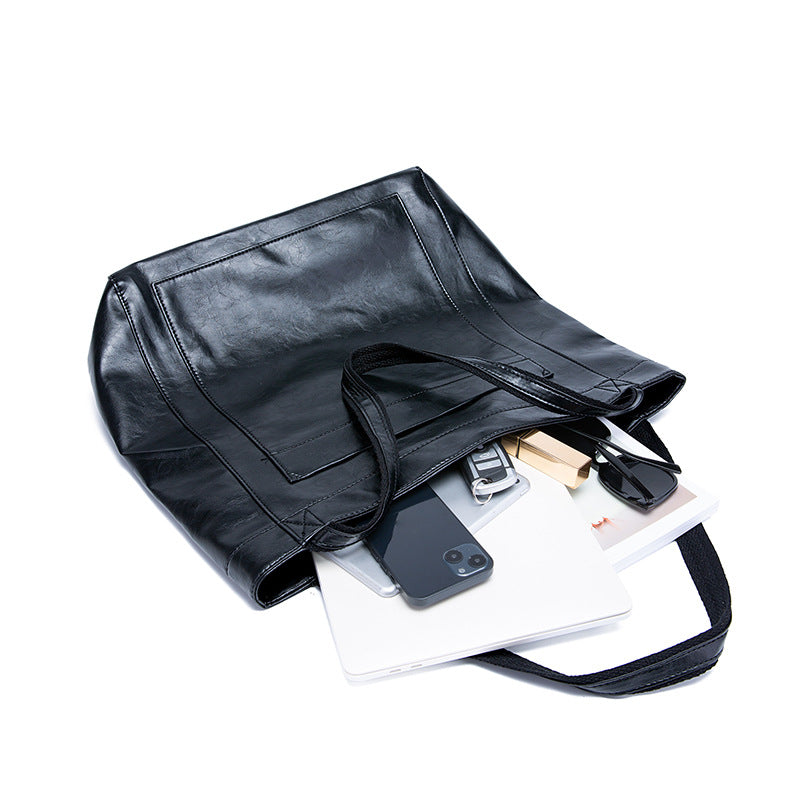 Vintage Oil Wax Leather Simple Versatile Handbag Commuter Women's Bag