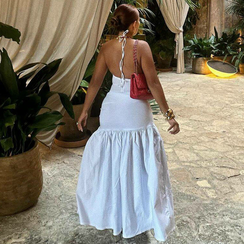 Women's Spring and Summer New Fashion Sexy Backless Bodysuit Slim Fit Tied Skirt Suit
