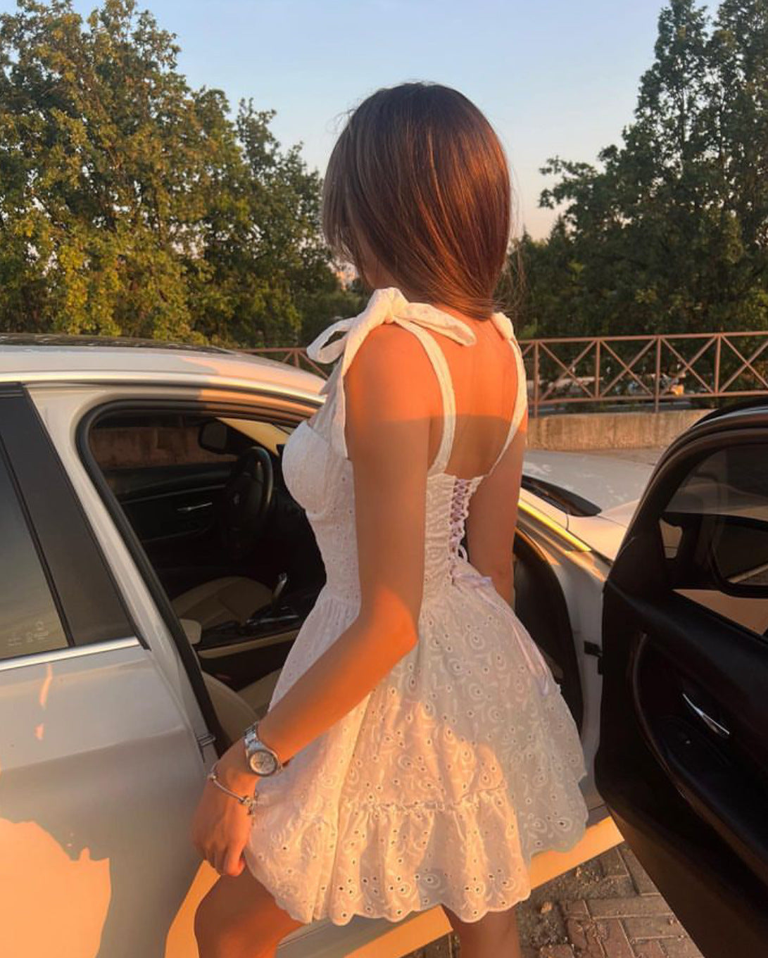 Strappy Waist-Cinching Slimming Bow Tie Strap Dress