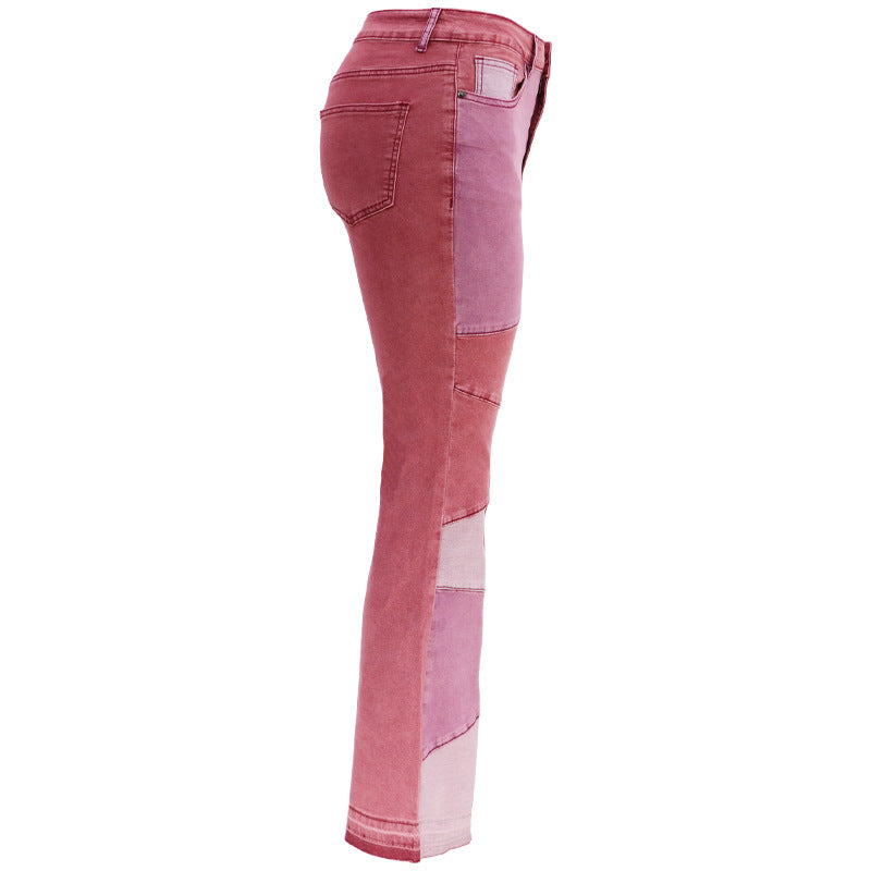 Stretchy Wide-Leg Patchwork Jeans