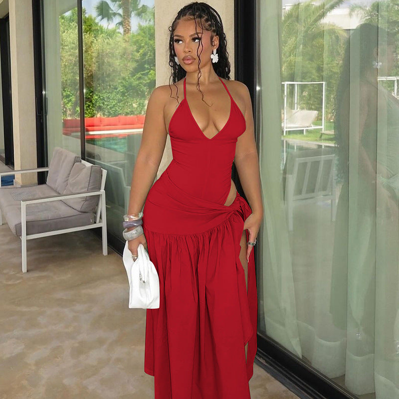 Women's Spring and Summer New Fashion Sexy Backless Bodysuit Slim Fit Tied Skirt Suit
