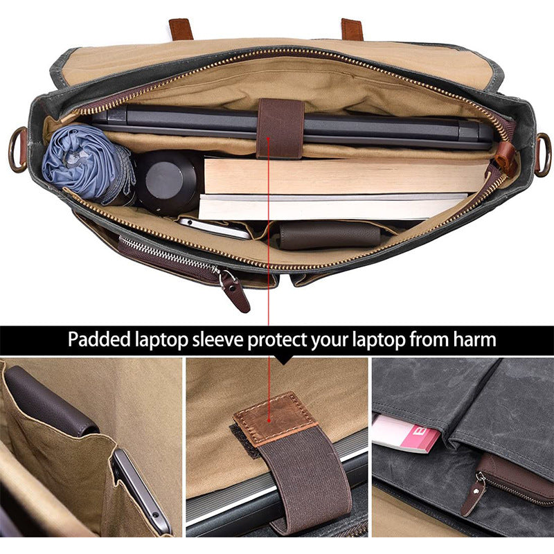 Waterproof and Wear-resistant Business Canvas Laptop Notebook Handheld Shoulder Computer Bag