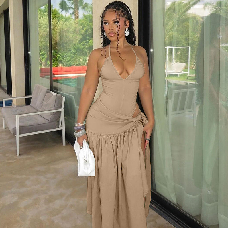 Women's Spring and Summer New Fashion Sexy Backless Bodysuit Slim Fit Tied Skirt Suit