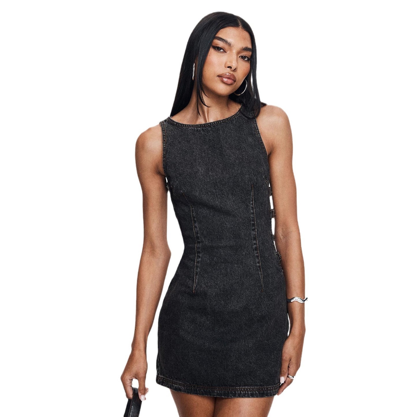 Retro Hollow Denim Tight Dress