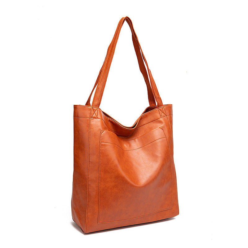 Vintage Oil Wax Leather Simple Versatile Handbag Commuter Women's Bag