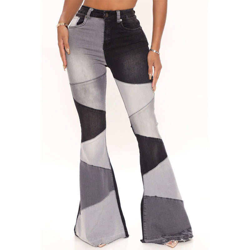 Stretchy Wide-Leg Patchwork Jeans