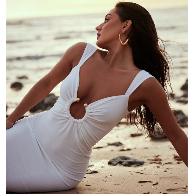 Sexy V Neck Open Back Split Slim Dress