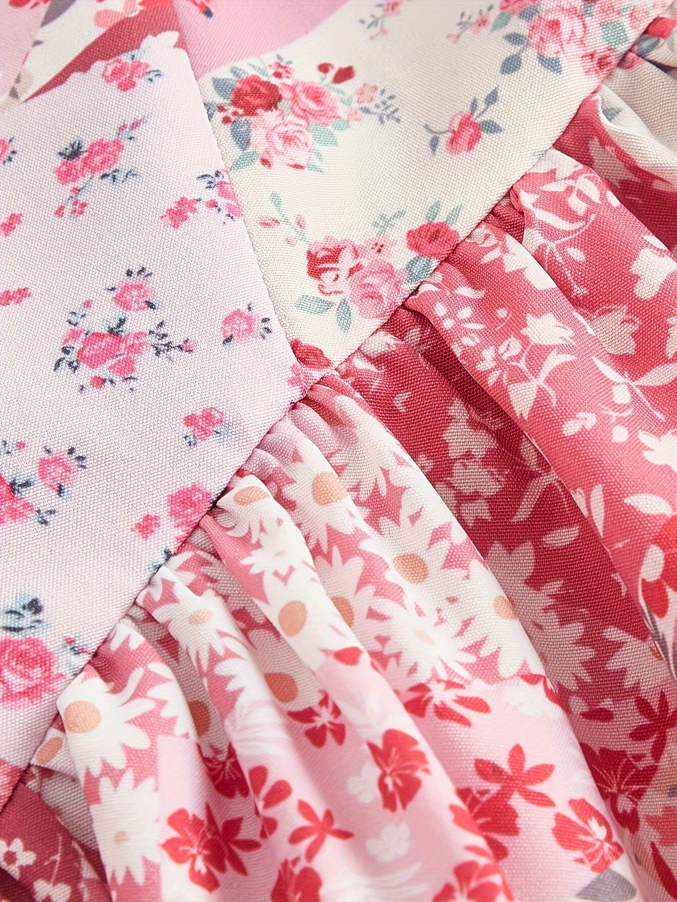 Floral Suspender Layered Dress Vintage Pink Double Hem Dress