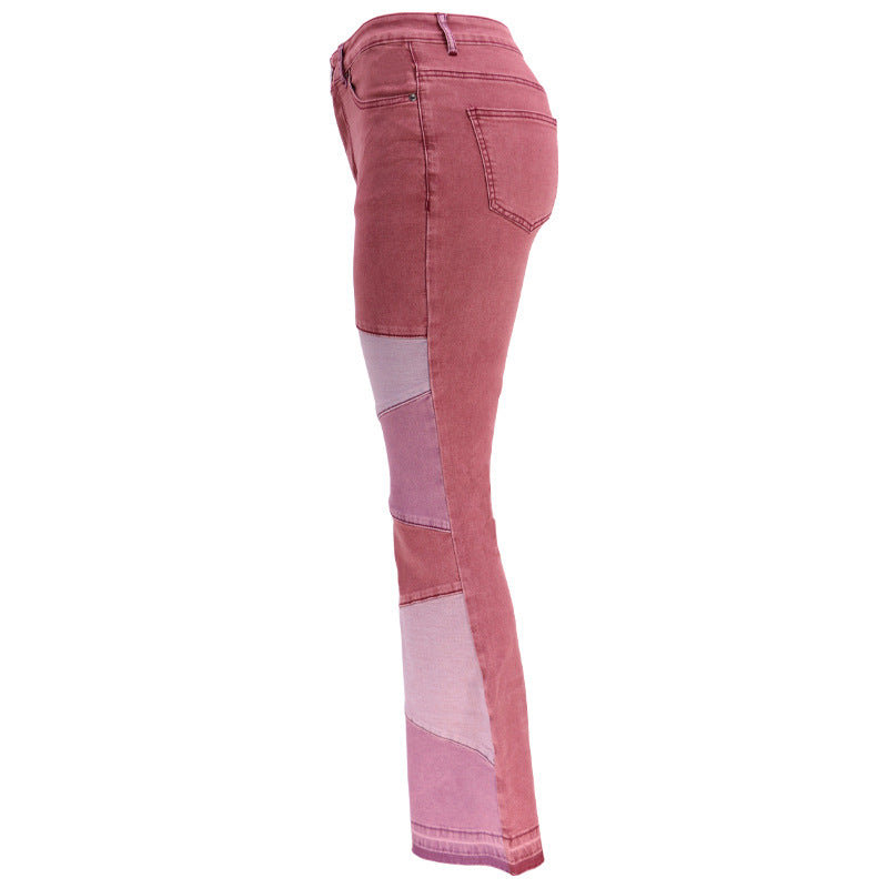 Stretchy Wide-Leg Patchwork Jeans