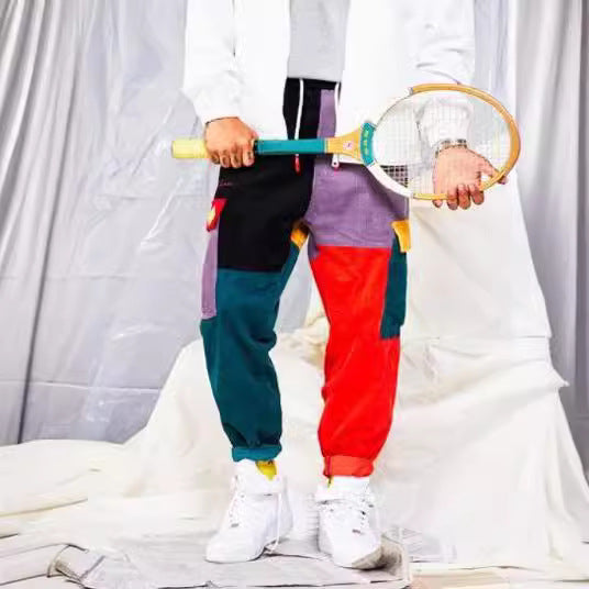 Corduroy Patchwork Color Block Jeans Casual Cargo Pants
