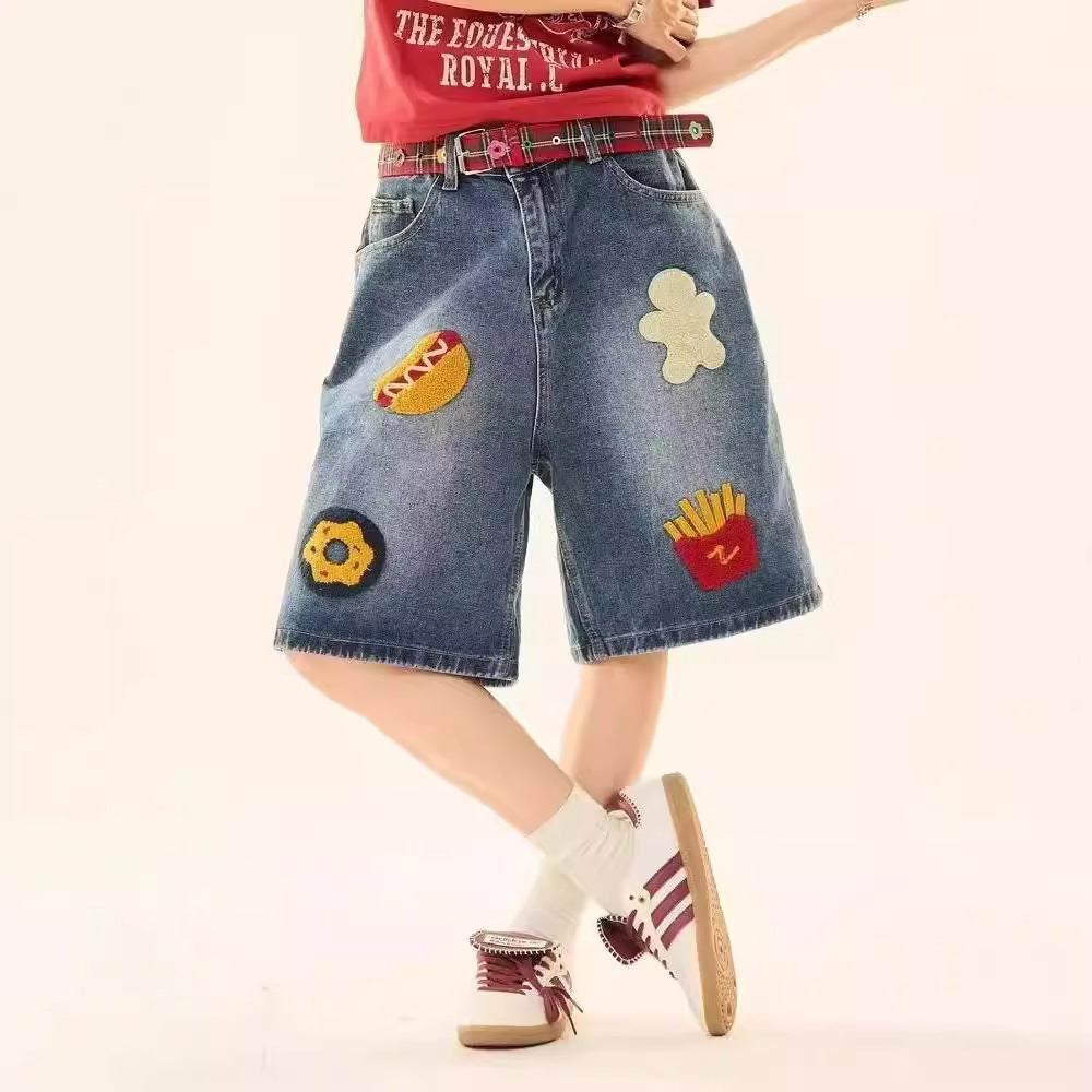 Denim Shorts Loose Straight Capri Pants