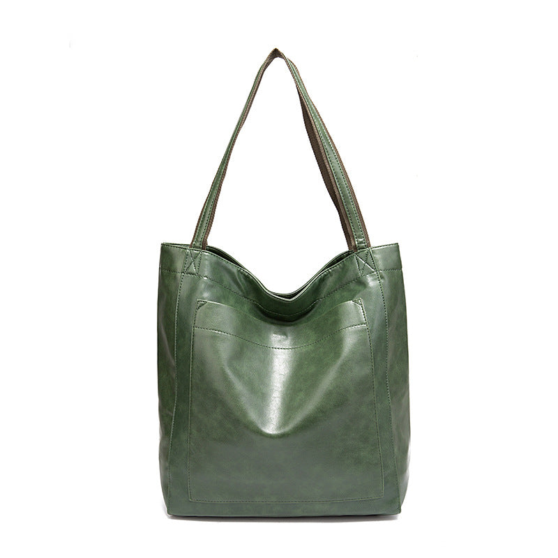 Vintage Oil Wax Leather Simple Versatile Handbag Commuter Women's Bag